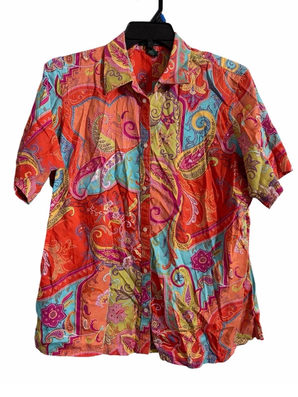 Lauren Ralph Lauren Plus Size 1X Vintage Colorful Paisley Button Up Blouse SS